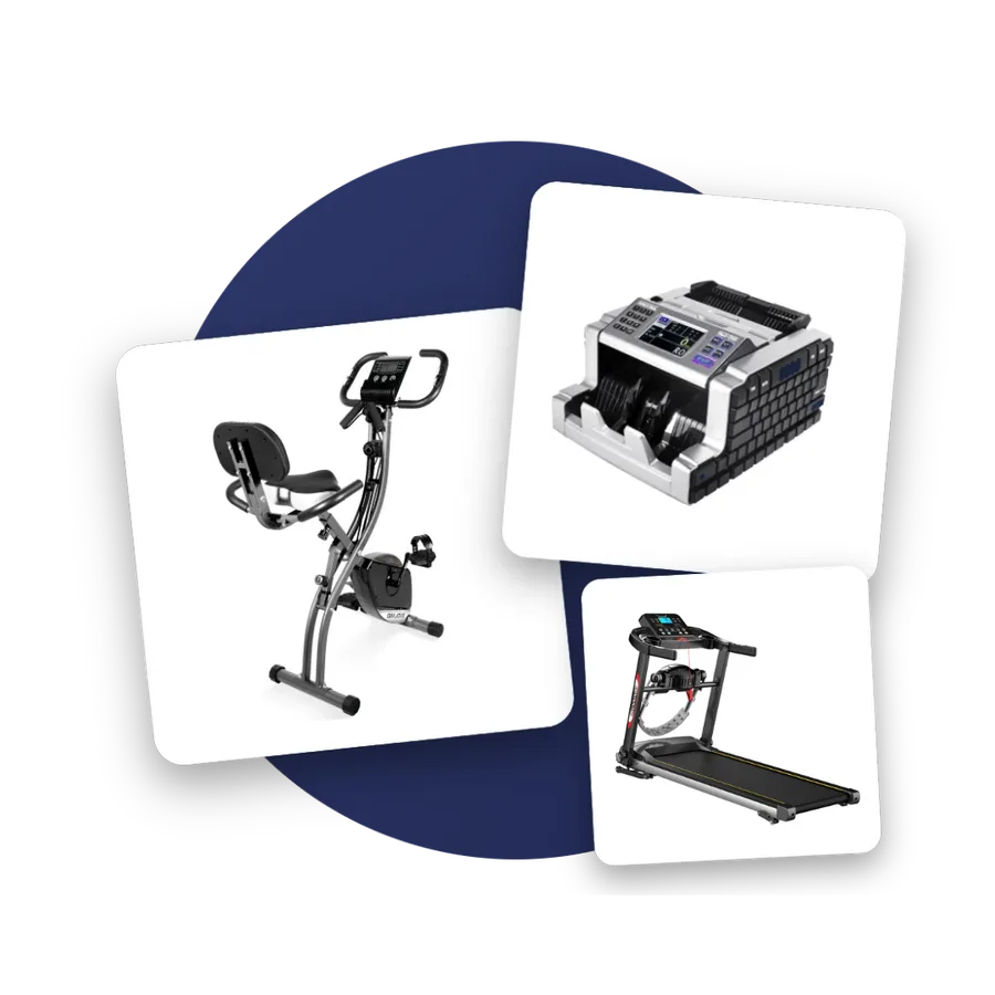 Vélo d'appartement, compteur de billets et tapis de course